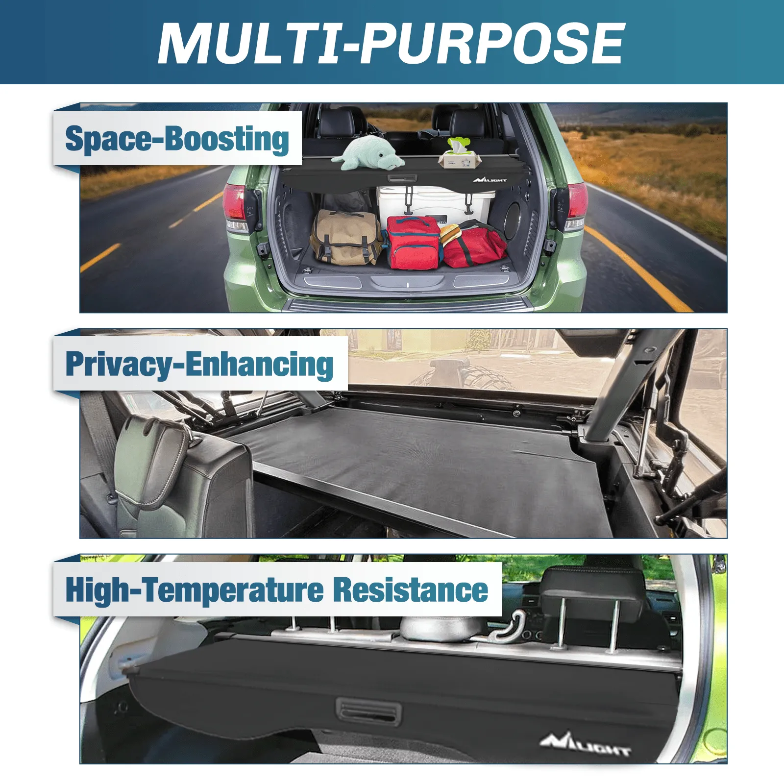 2013-2019 Ford Escape Retractable Trunk Cargo Cover With Trunk Storage Net
