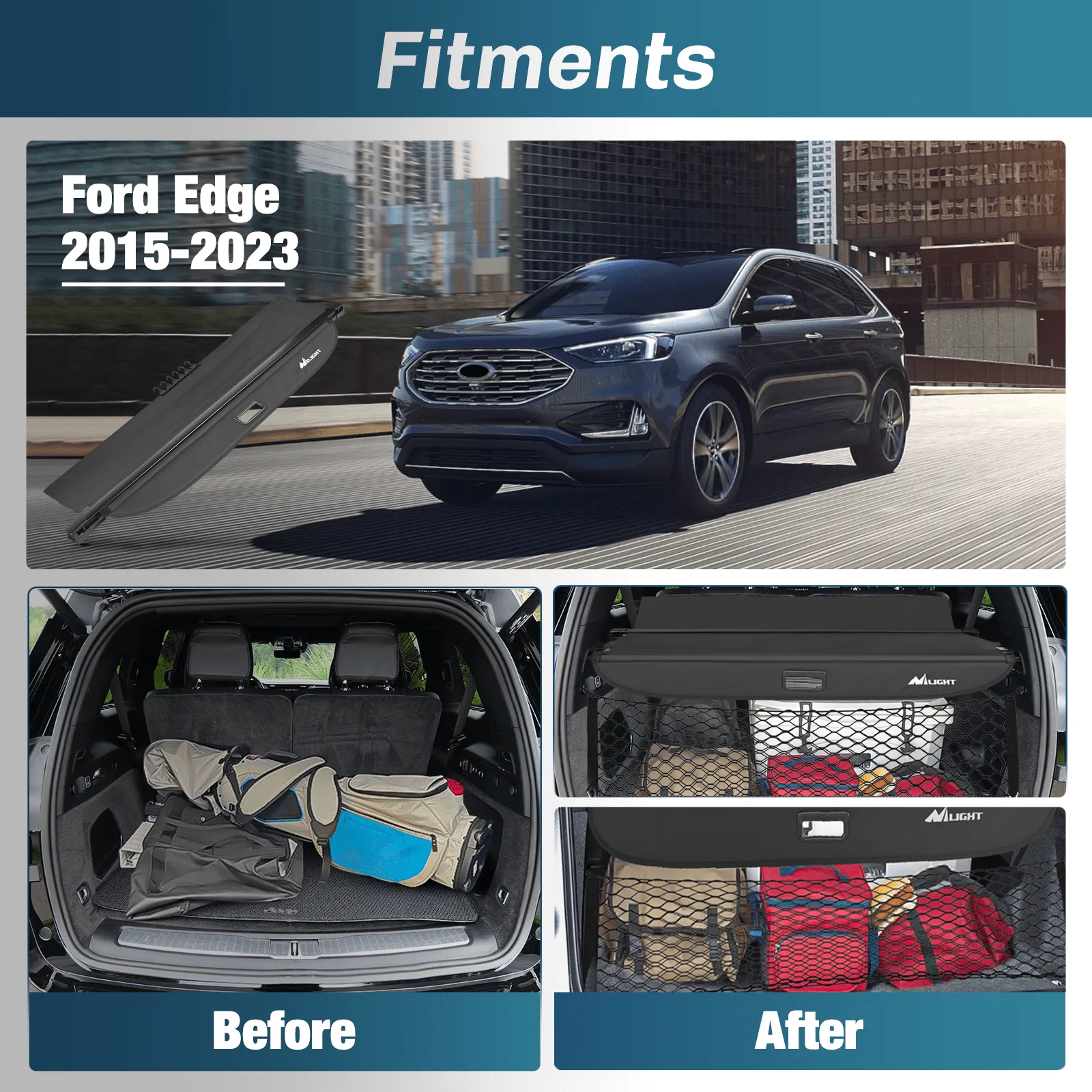 2015-2023 Ford Edge Retractable Trunk Cargo Cover With Trunk Storage Net