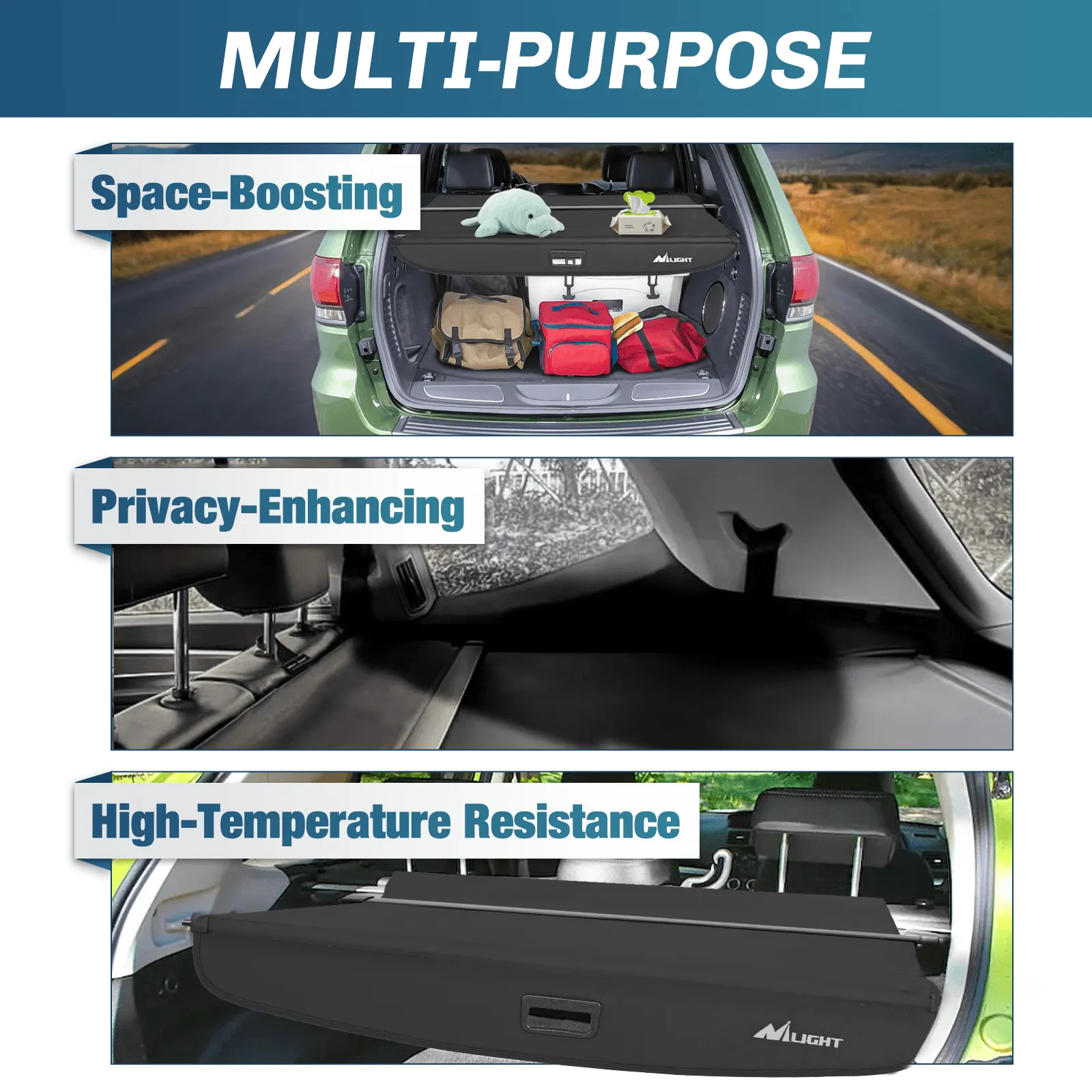 2015-2023 Ford Edge Retractable Trunk Cargo Cover With Trunk Storage Net