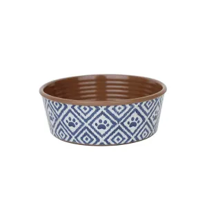 Barkley & Bella Melamine Dog Bowl Ikat Paw Indigo