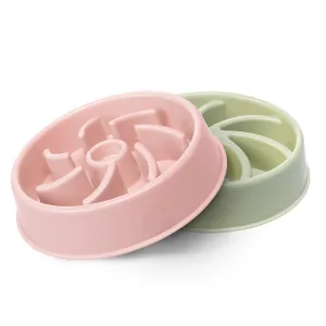 Dog Slow Feeder Bowl Green Pink, Set of 2