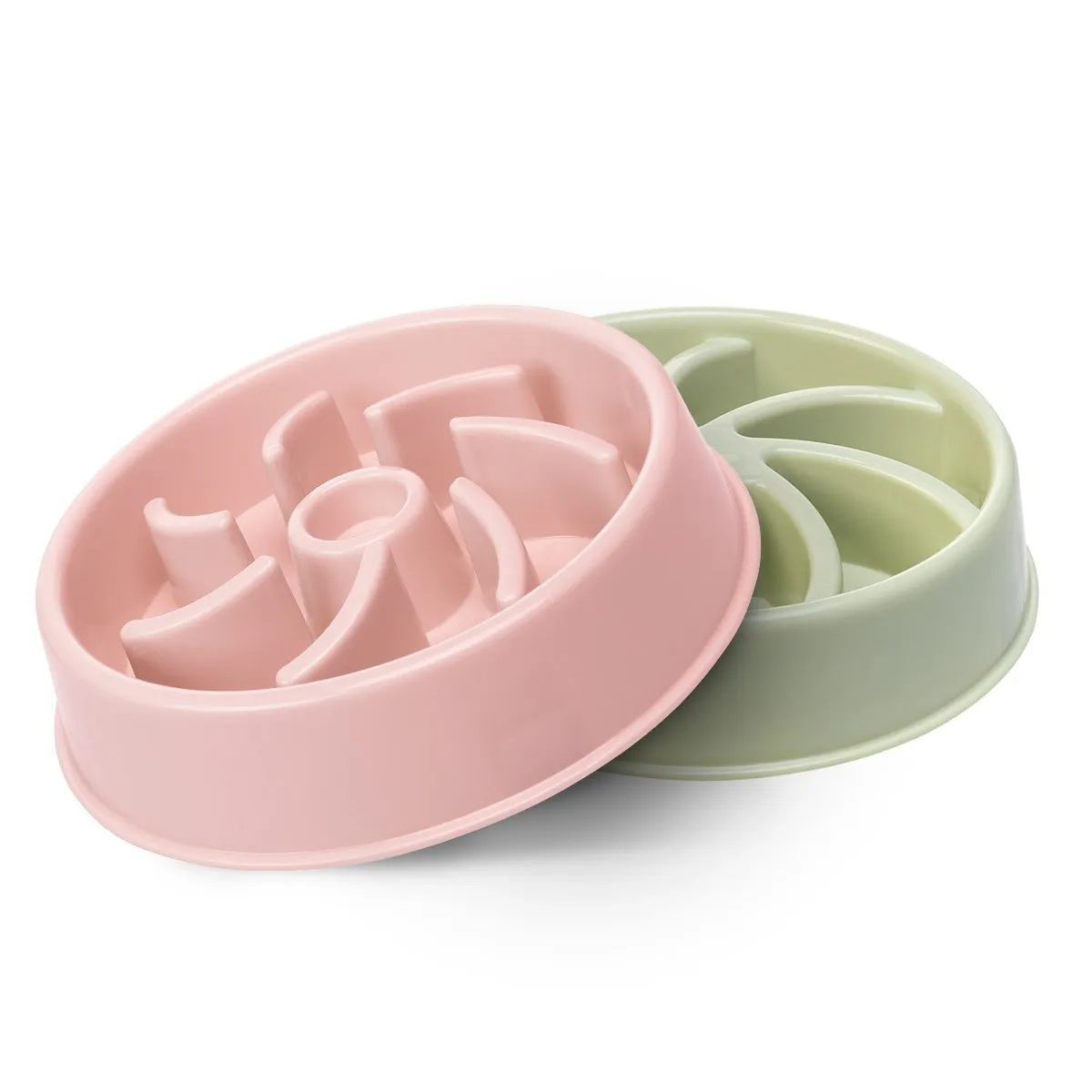 Dog Slow Feeder Bowl Green Pink, Set of 2