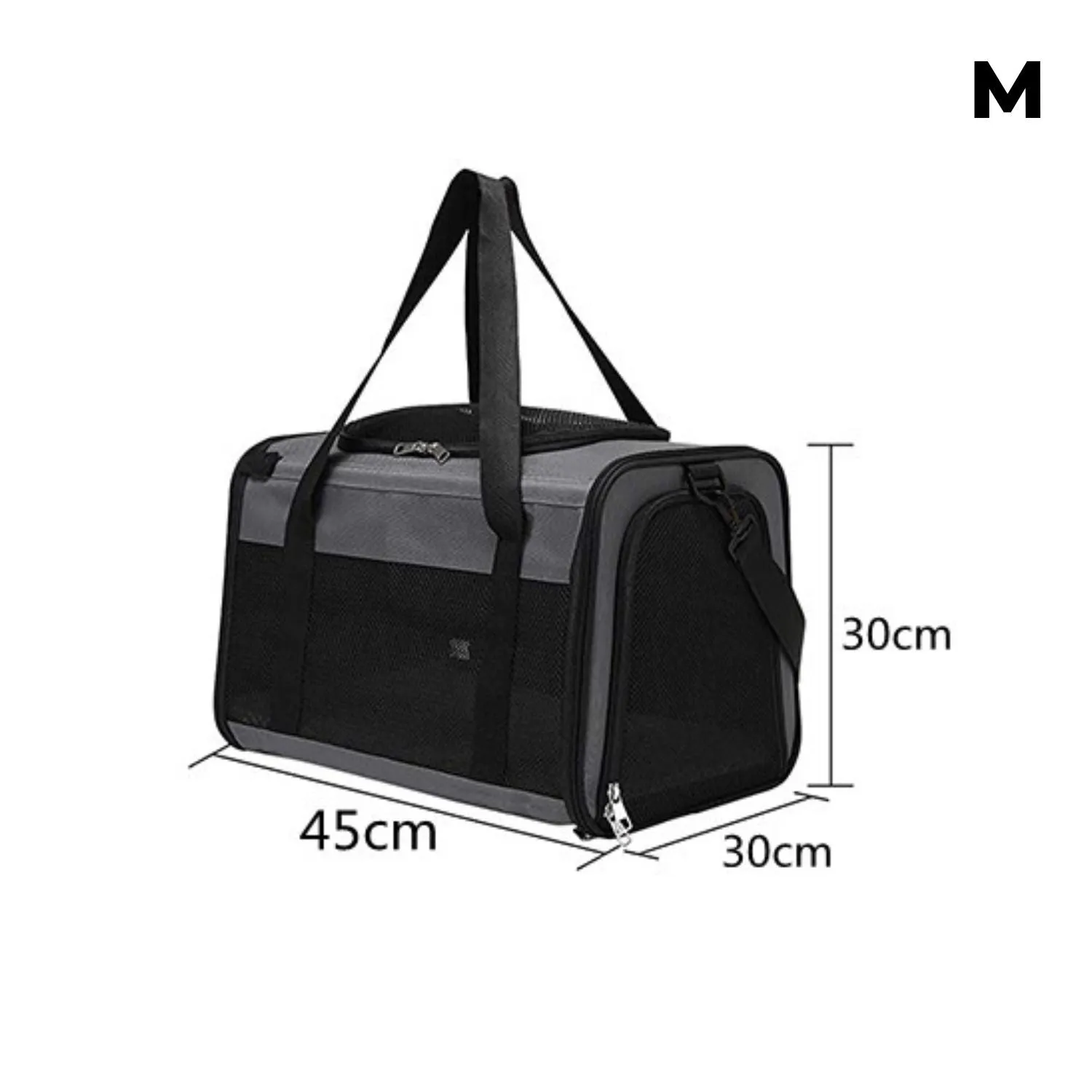 Grey Portable Pet Carrier with Fleece Pad, 2 Entrances - Floofi