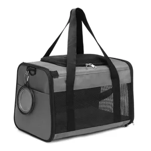 Grey Portable Pet Carrier with Fleece Pad, 2 Entrances - Floofi