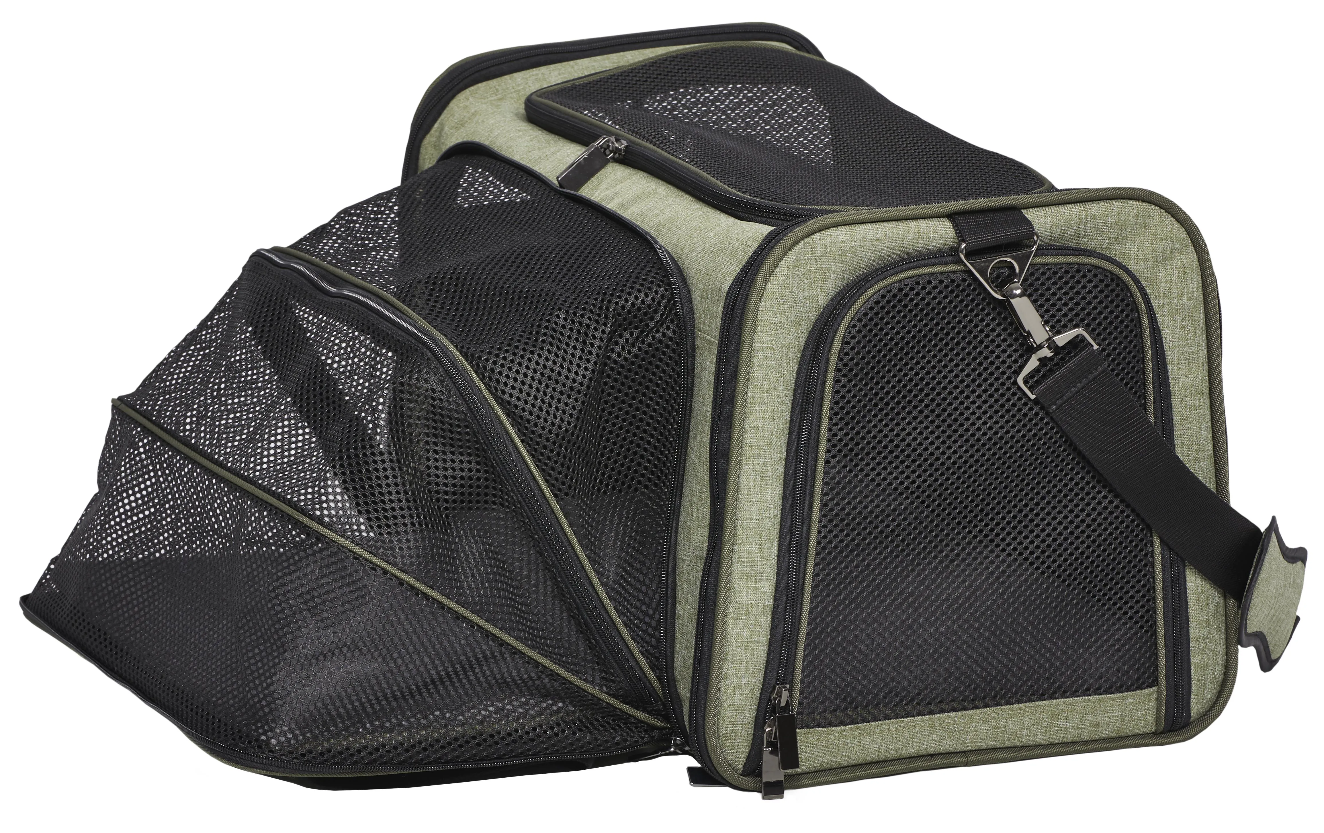 Midwest Duffy Expandable Travel Pet Carrier - Green - Large - 19.1" X 12.1" X 12.2" Inches