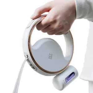 PAWS ASIA Suppliers White Luxury Automatic Retractable Poop Bag Holder Dog Leash With Led Light