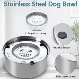 Stainless Steel Dog Water Bowl with No-Spill Design
