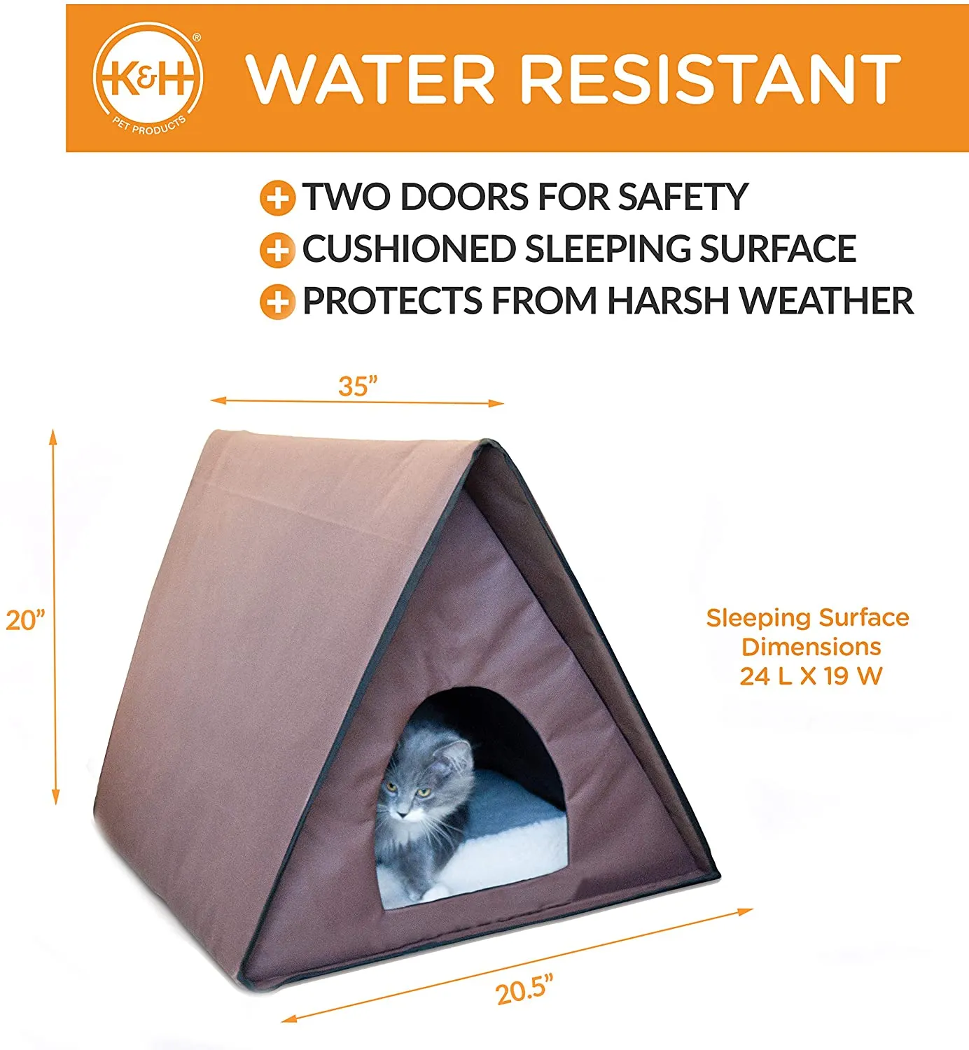 Waterproof Thermo Outdoor Multi Kitty Cat House - Room for Up to 4 Cats - Unheated - Multiple Kitty A-Frame - 35" x 20.5" x 20" - K&H Pet Products